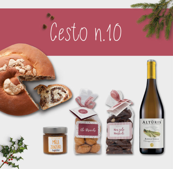 Cesto n.10 che contiene Composta di mele e zenzero, Strucchi, Non solo Morbidi e vino Alturis