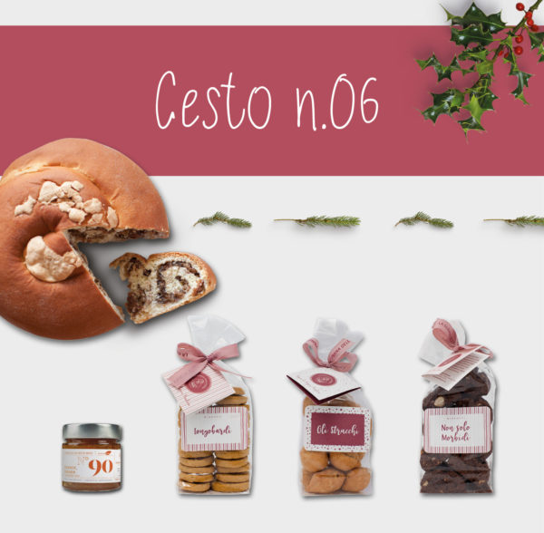 Cesto n.6 che contiene: una Gubana, un barattolo di marmellata, una Gubana, tre confezioni di biscotti